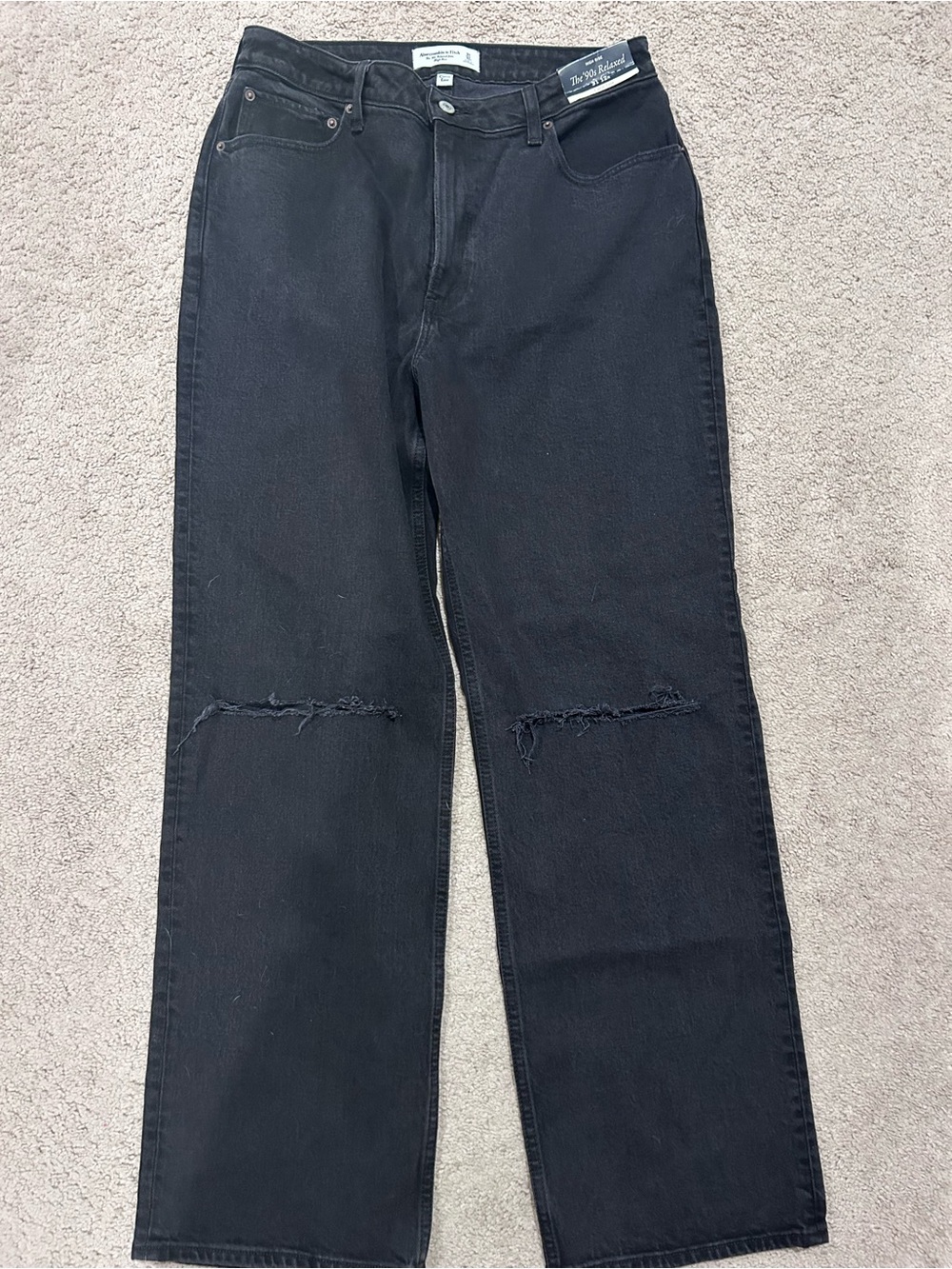 Abercrombie & Fitch Black Straight-Leg Jeans with Knee Slits